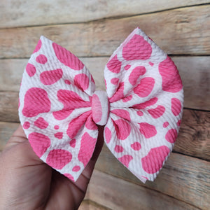 Pink cow print 5in bow